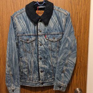 Levi's x Justin Timberlake Fresh Leaves Navy Hunter Camo Sherpa Trucker Jacket S